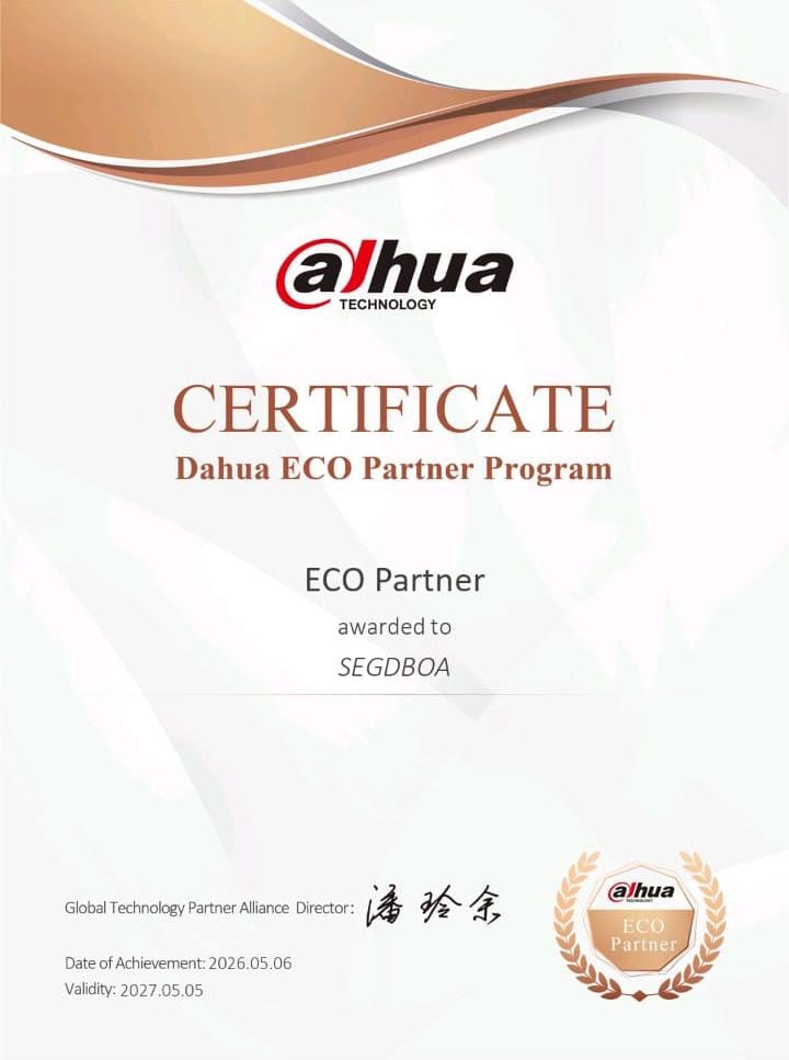 Certificado Dahua ECO Partner concedido à SEGDBOA
